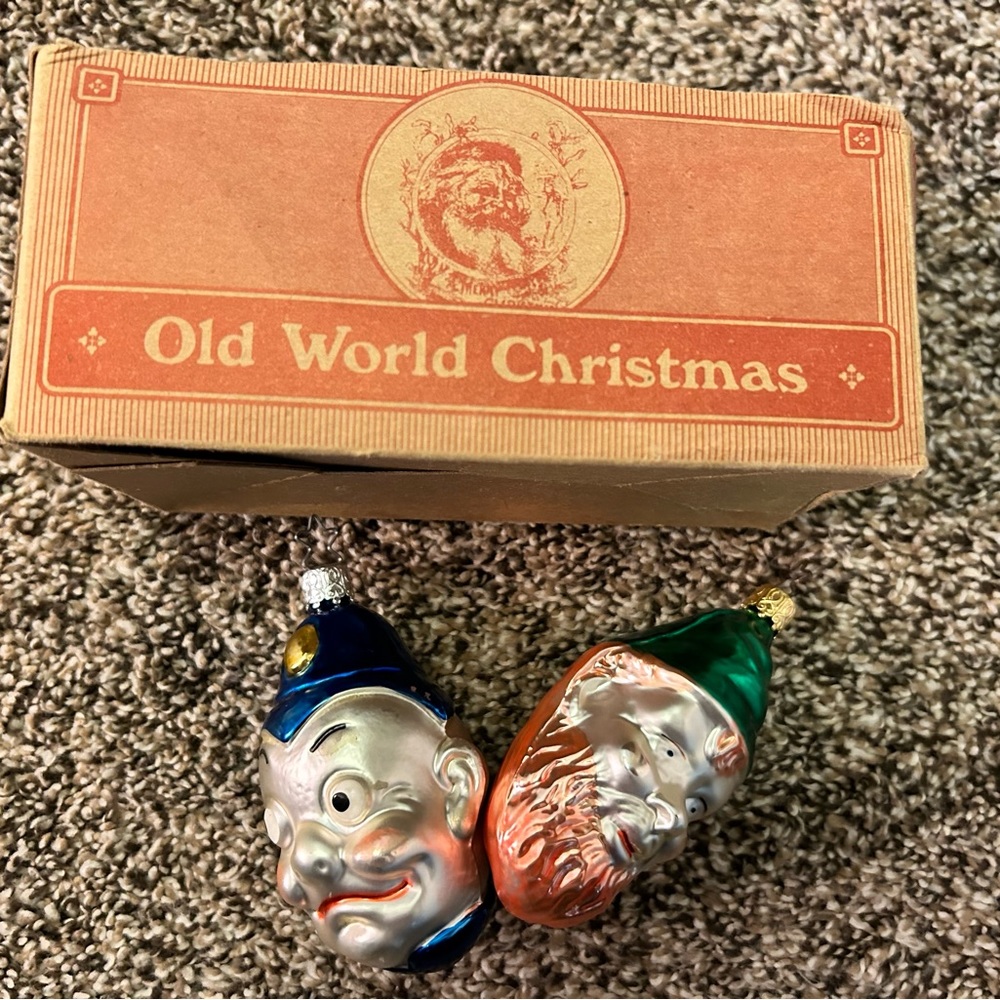 Vintage Inge Hand Blown Christmas Ornaments - Leprechan/Policeman - Hand Painted